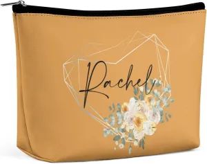 Personalized Name Makeup Bag 6 x 7 Inches Custom Cosmetic Bag for Women, Customized Text Travel Makeup Bag Floral Bags Small Toiletry Pouch Birthday Love Heart Gifts for Best Friend Bride