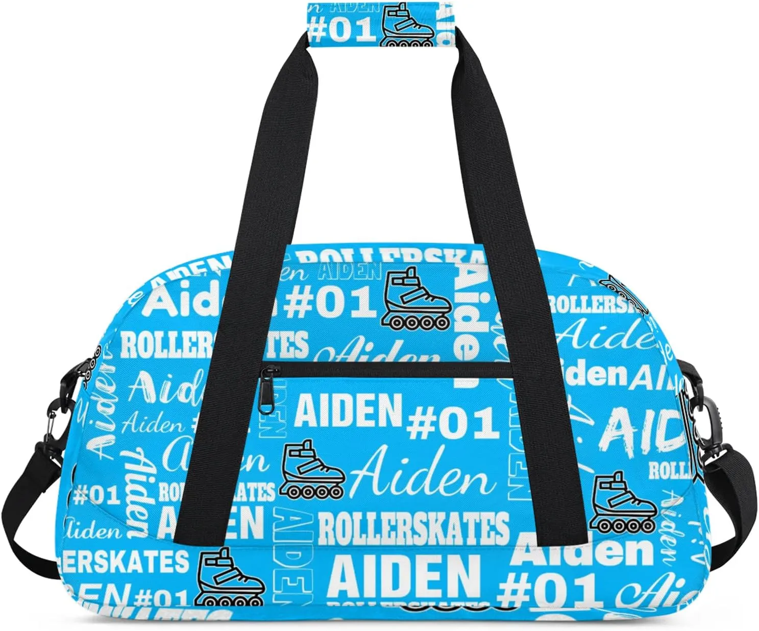 Personalized Name Roller Skates Duffle Bags Custom Number Sports Gym Bag Weekender Overnight Training Bag, Light Blue