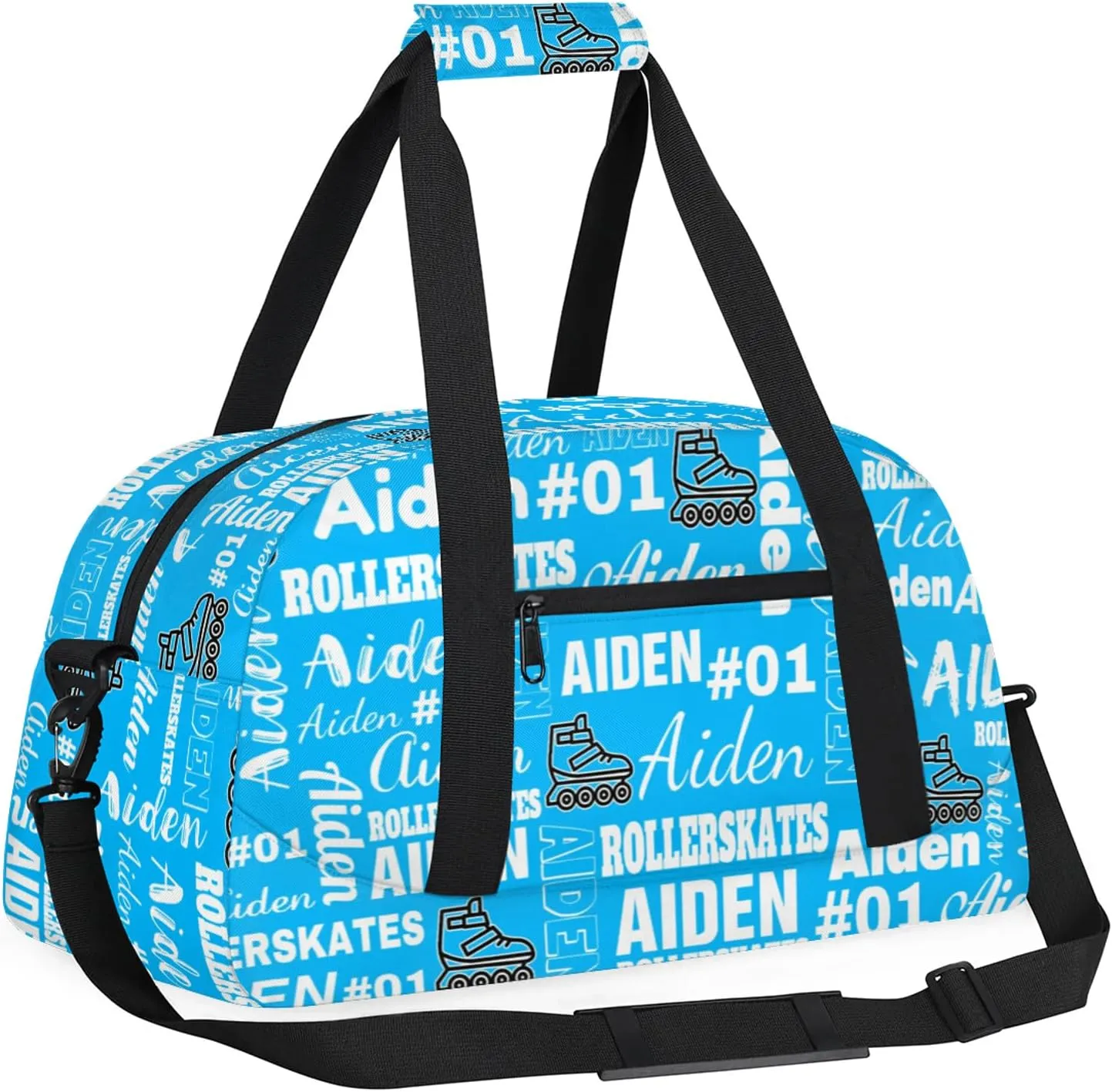 Personalized Name Roller Skates Duffle Bags Custom Number Sports Gym Bag Weekender Overnight Training Bag, Light Blue