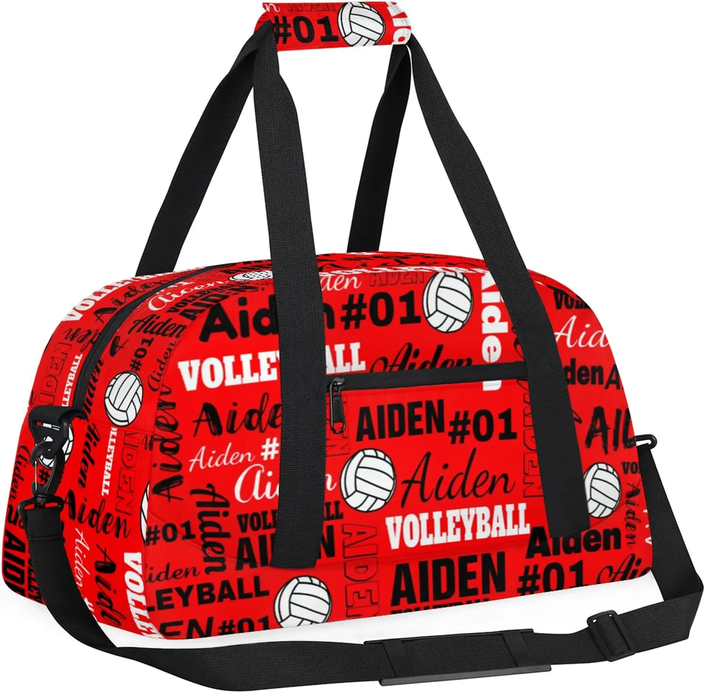 Personalized Name Volleyball Duffle Bags Custom Number Sport Ball Sports Gym Bag Weekender Overnight Training Bag, Bright Red