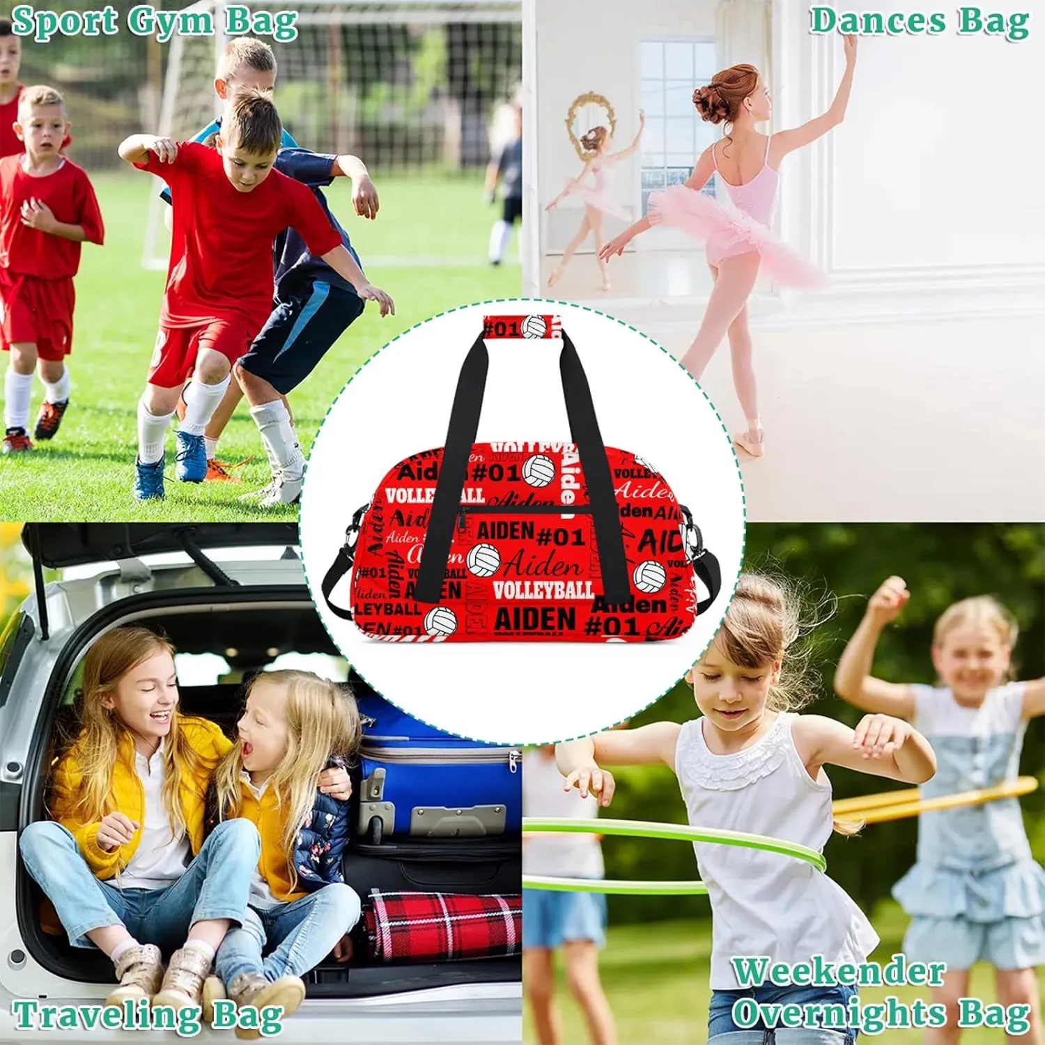 Personalized Name Volleyball Duffle Bags Custom Number Sport Ball Sports Gym Bag Weekender Overnight Training Bag, Bright Red