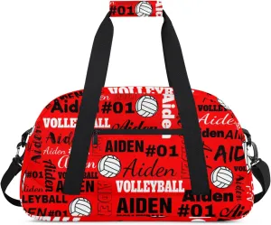 Personalized Name Volleyball Duffle Bags Custom Number Sport Ball Sports Gym Bag Weekender Overnight Training Bag, Bright Red