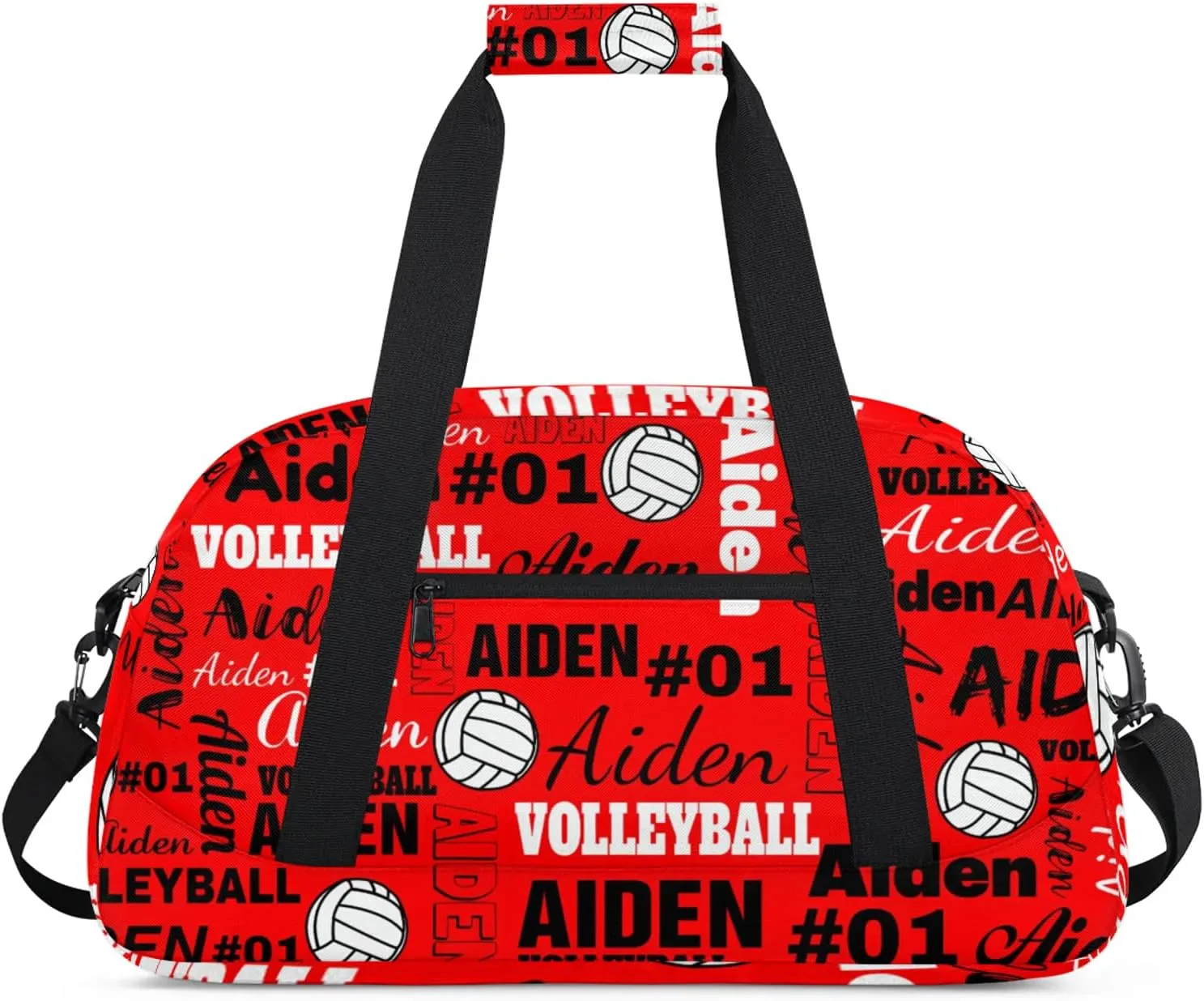 Personalized Name Volleyball Duffle Bags Custom Number Sport Ball Sports Gym Bag Weekender Overnight Training Bag, Bright Red