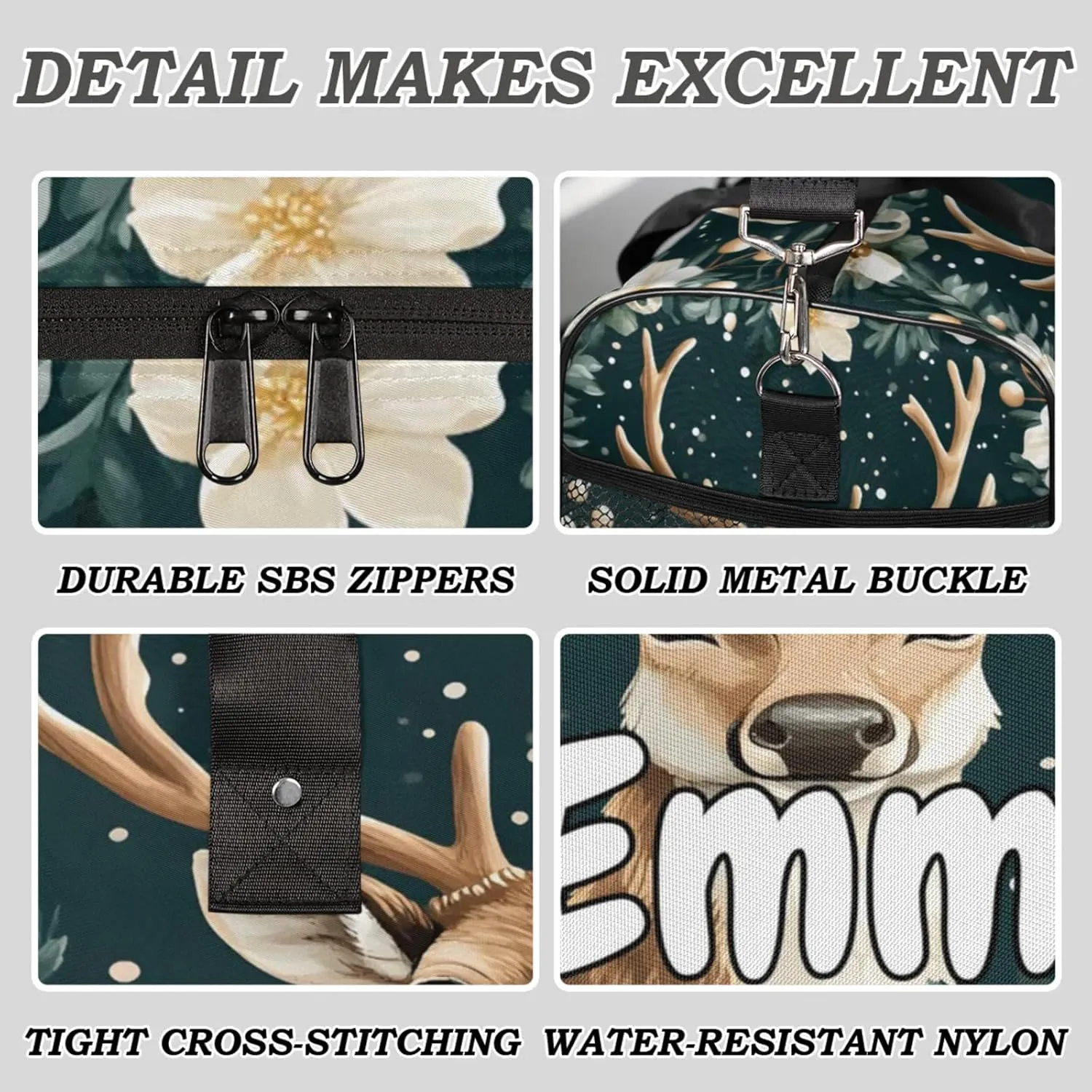 Personalized Nature Forest Elk Travel Duffel Bag with Name, Custom Gym Sport Bag Animal Modern Carry On Weekend Overnight Duffel Bag for Men Women