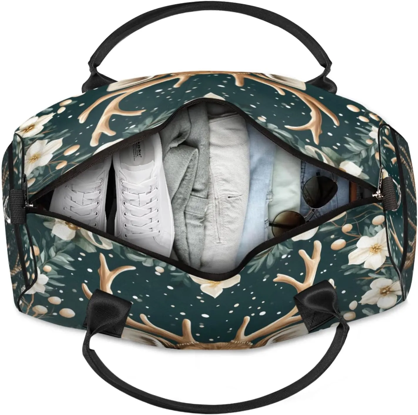 Personalized Nature Forest Elk Travel Duffel Bag with Name, Custom Gym Sport Bag Animal Modern Carry On Weekend Overnight Duffel Bag for Men Women