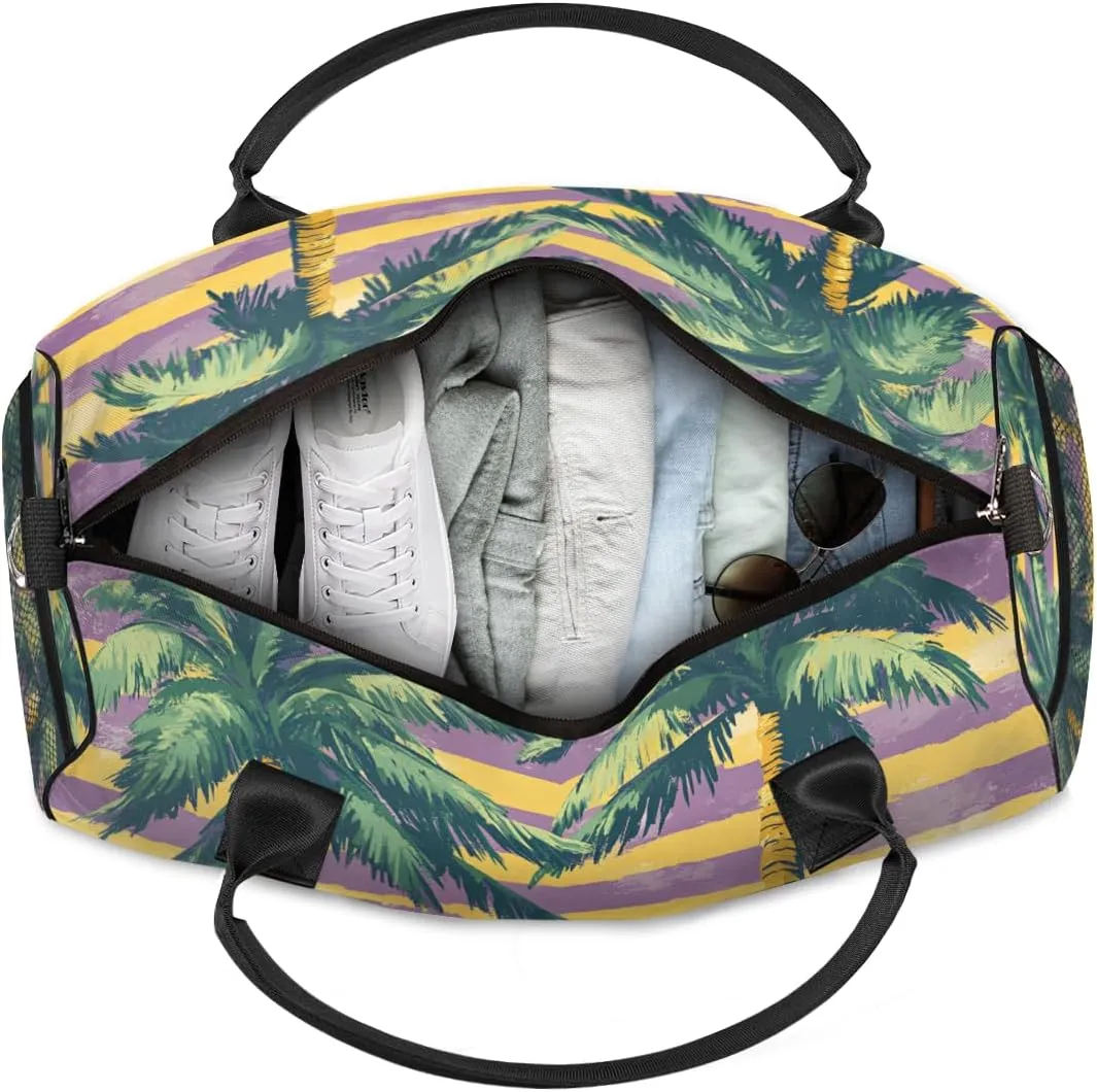 Personalized Palm Trees Travel Duffel Bag with Name, Custom Gym Sport Bag Tropical Seaside Carry On Weekend Overnight Duffel Bag for Men Women