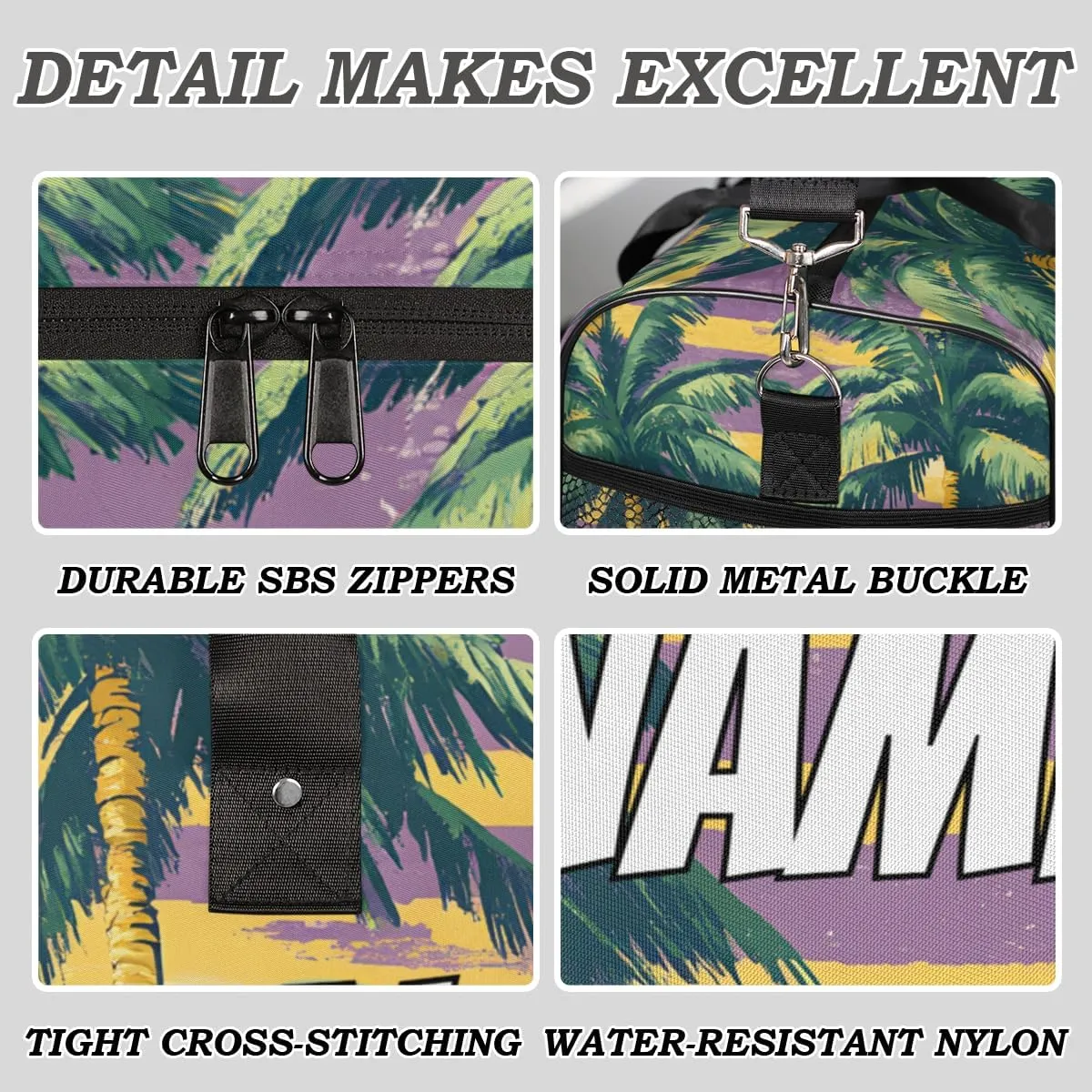 Personalized Palm Trees Travel Duffel Bag with Name, Custom Gym Sport Bag Tropical Seaside Carry On Weekend Overnight Duffel Bag for Men Women