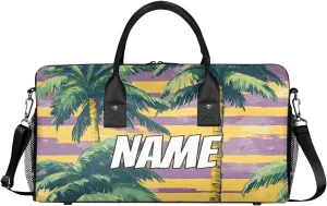 Personalized Palm Trees Travel Duffel Bag with Name, Custom Gym Sport Bag Tropical Seaside Carry On Weekend Overnight Duffel Bag for Men Women