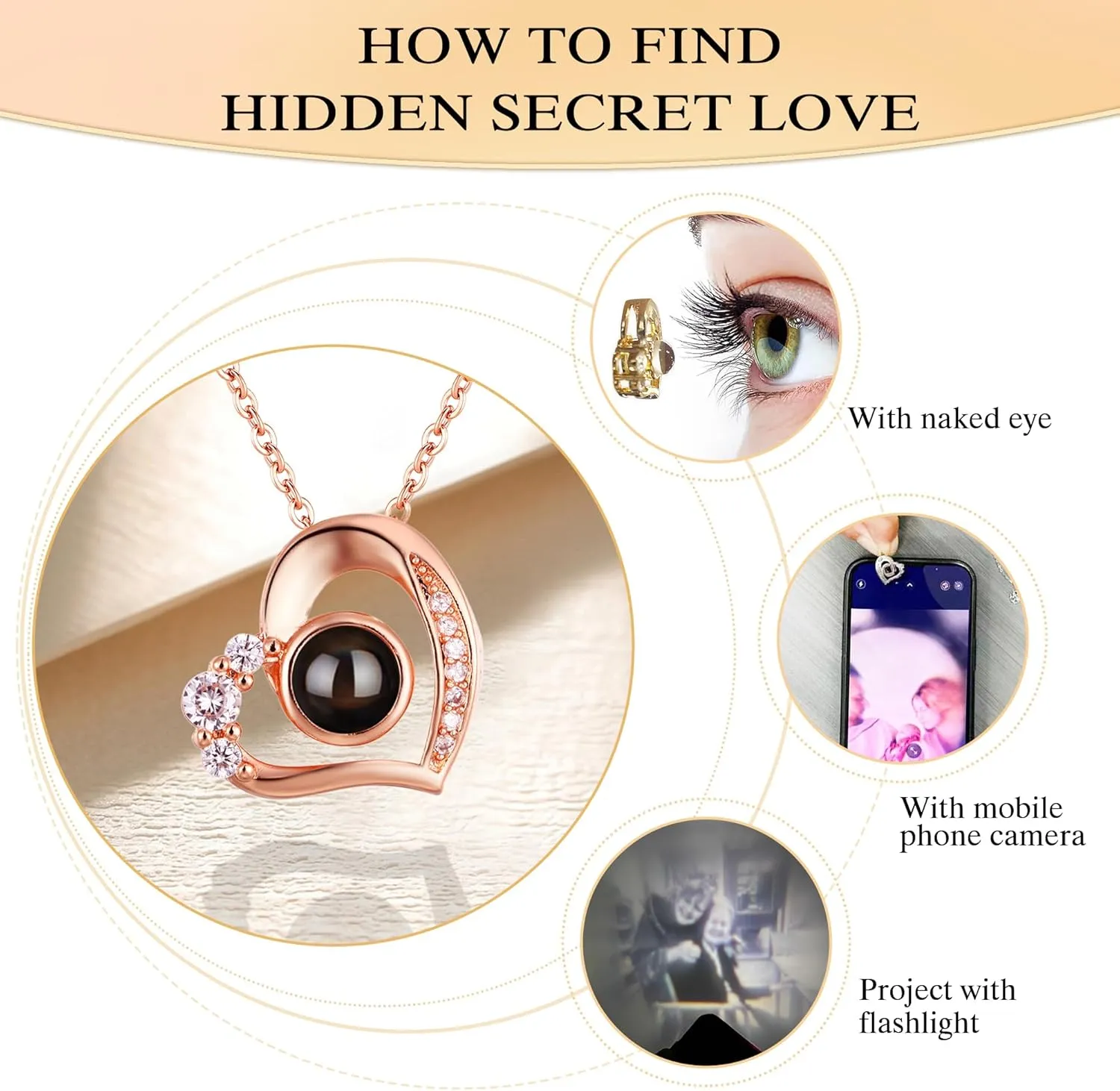 Personalized Picture Necklace Projection Necklace with Photo Inside - Custom Photo Pendant Necklace - 18K Real Gold Plating-Mothers Day Gifts for Mom Wife Valentines Love Memorial Gifts for Anniversary