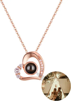 Personalized Picture Necklace Projection Necklace with Photo Inside - Custom Photo Pendant Necklace - 18K Real Gold Plating-Mothers Day Gifts for Mom Wife Valentines Love Memorial Gifts for Anniversary