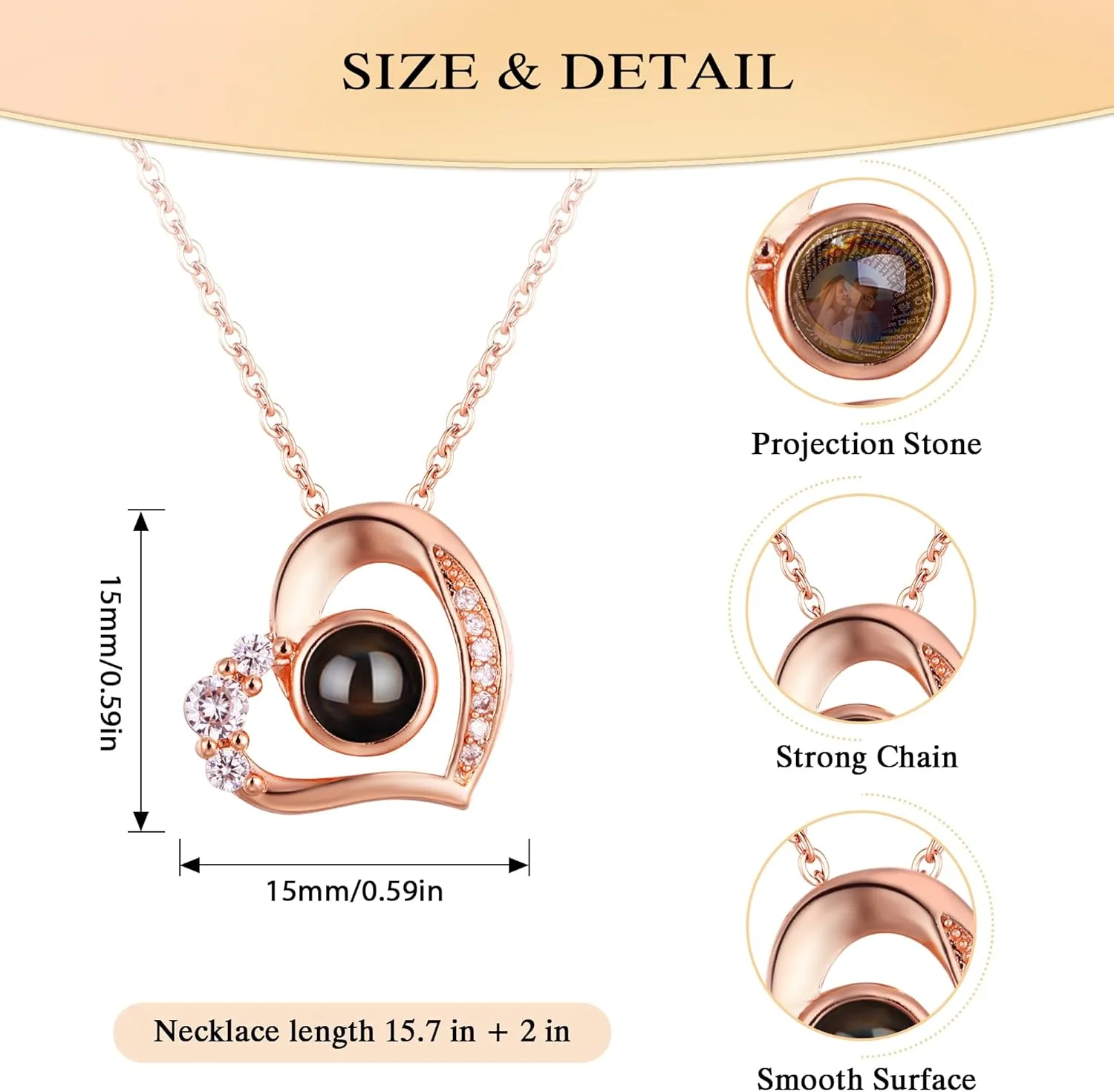 Personalized Picture Necklace Projection Necklace with Photo Inside - Custom Photo Pendant Necklace - 18K Real Gold Plating-Mothers Day Gifts for Mom Wife Valentines Love Memorial Gifts for Anniversary