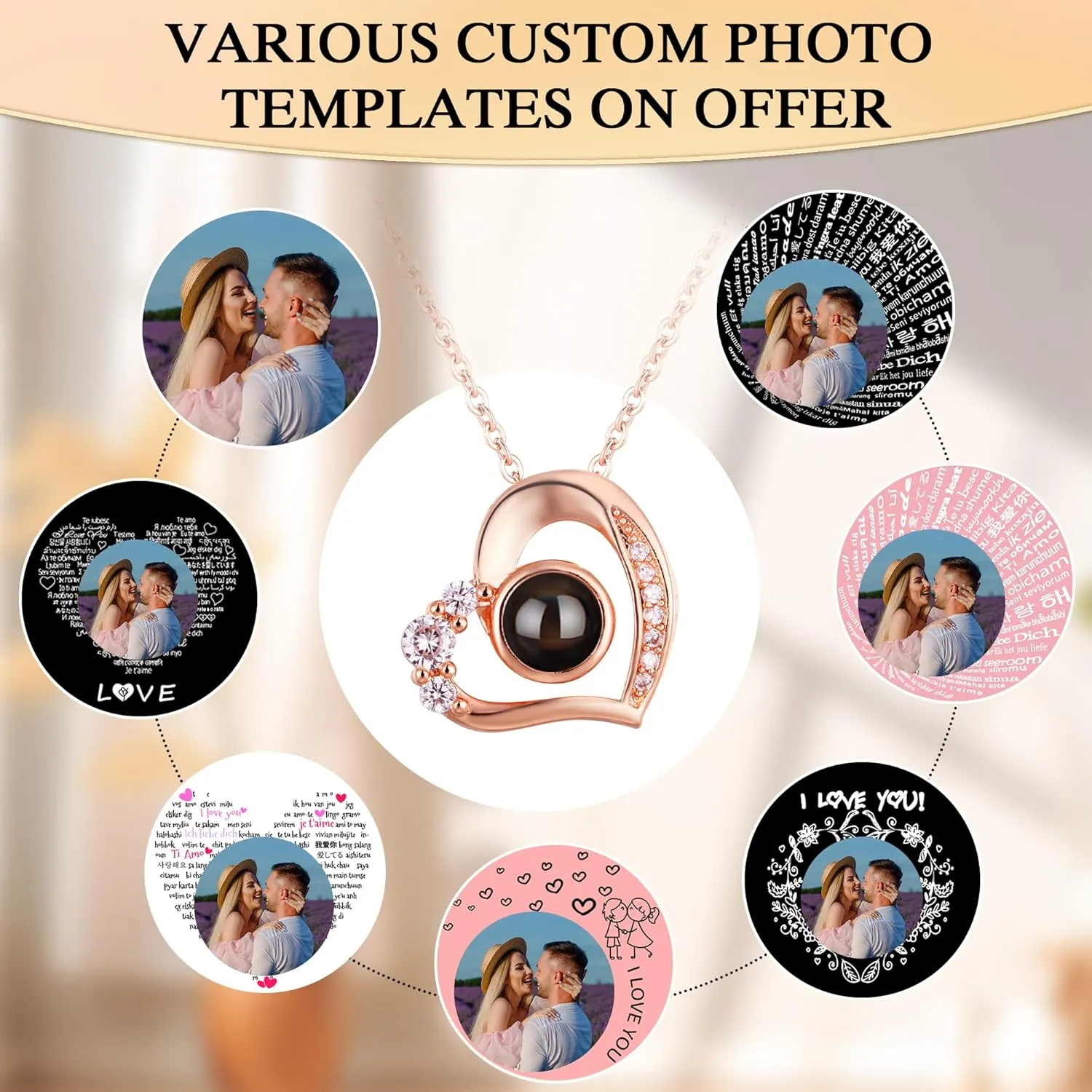 Personalized Picture Necklace Projection Necklace with Photo Inside - Custom Photo Pendant Necklace - 18K Real Gold Plating-Mothers Day Gifts for Mom Wife Valentines Love Memorial Gifts for Anniversary