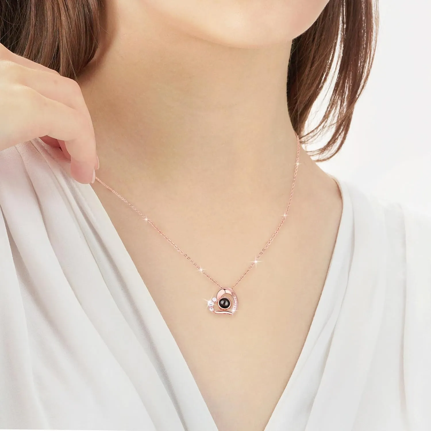 Personalized Picture Necklace Projection Necklace with Photo Inside - Custom Photo Pendant Necklace - 18K Real Gold Plating-Mothers Day Gifts for Mom Wife Valentines Love Memorial Gifts for Anniversary