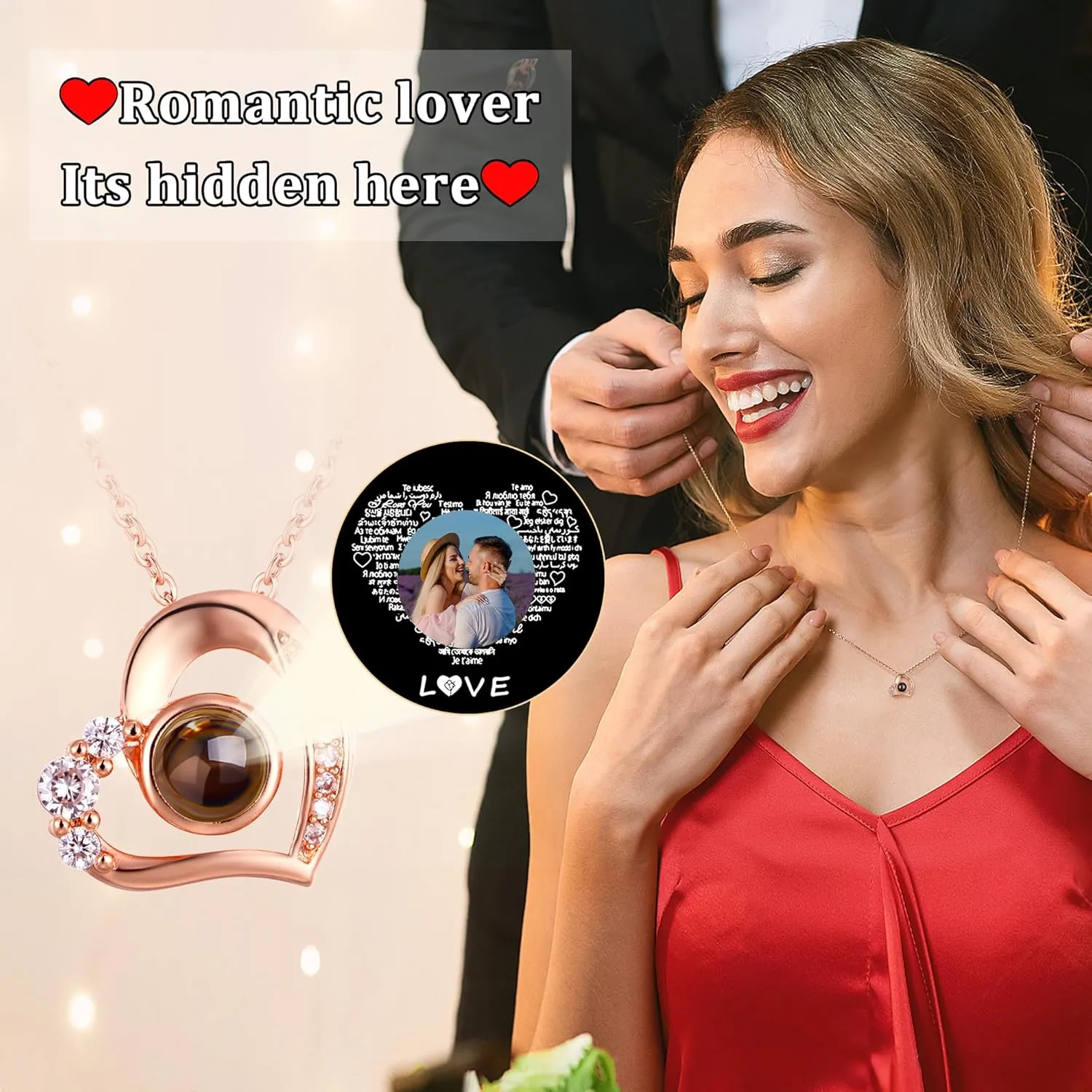 Personalized Picture Necklace Projection Necklace with Photo Inside - Custom Photo Pendant Necklace - 18K Real Gold Plating-Mothers Day Gifts for Mom Wife Valentines Love Memorial Gifts for Anniversary