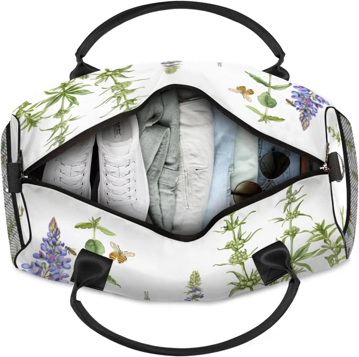 Personalized Purple Lavender Travel Duffel Bag with Name, Custom Gym Sport Bag Spring Floral Carry On Weekend Overnight Duffel Bag for Men Women