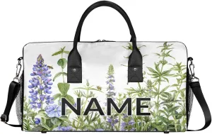 Personalized Purple Lavender Travel Duffel Bag with Name, Custom Gym Sport Bag Spring Floral Carry On Weekend Overnight Duffel Bag for Men Women
