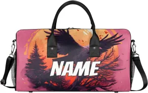 Personalized Scary Crow Travel Duffel Bag with Name, Custom Gym Sport Bag Full Moon Carry On Weekend Overnight Duffel Bag for Men Women
