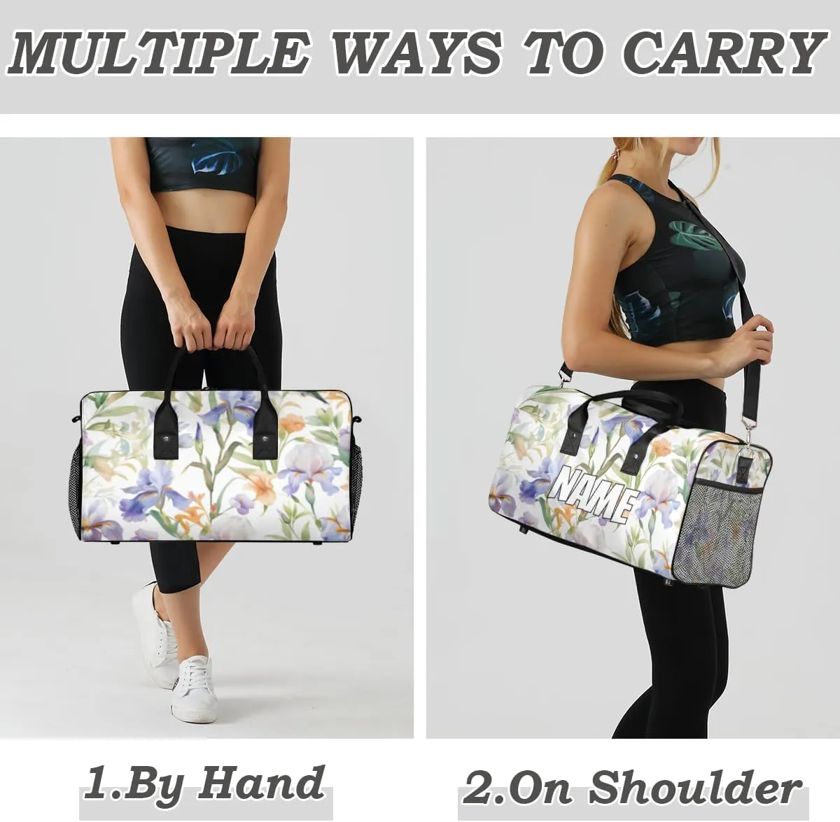 Personalized Spring Colorful Flower Travel Duffel Bag with Name, Custom Gym Sport Bag Humming Birds Carry On Weekend Overnight Duffel Bag for Men Women