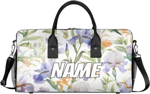 Personalized Spring Colorful Flower Travel Duffel Bag with Name, Custom Gym Sport Bag Humming Birds Carry On Weekend Overnight Duffel Bag for Men Women
