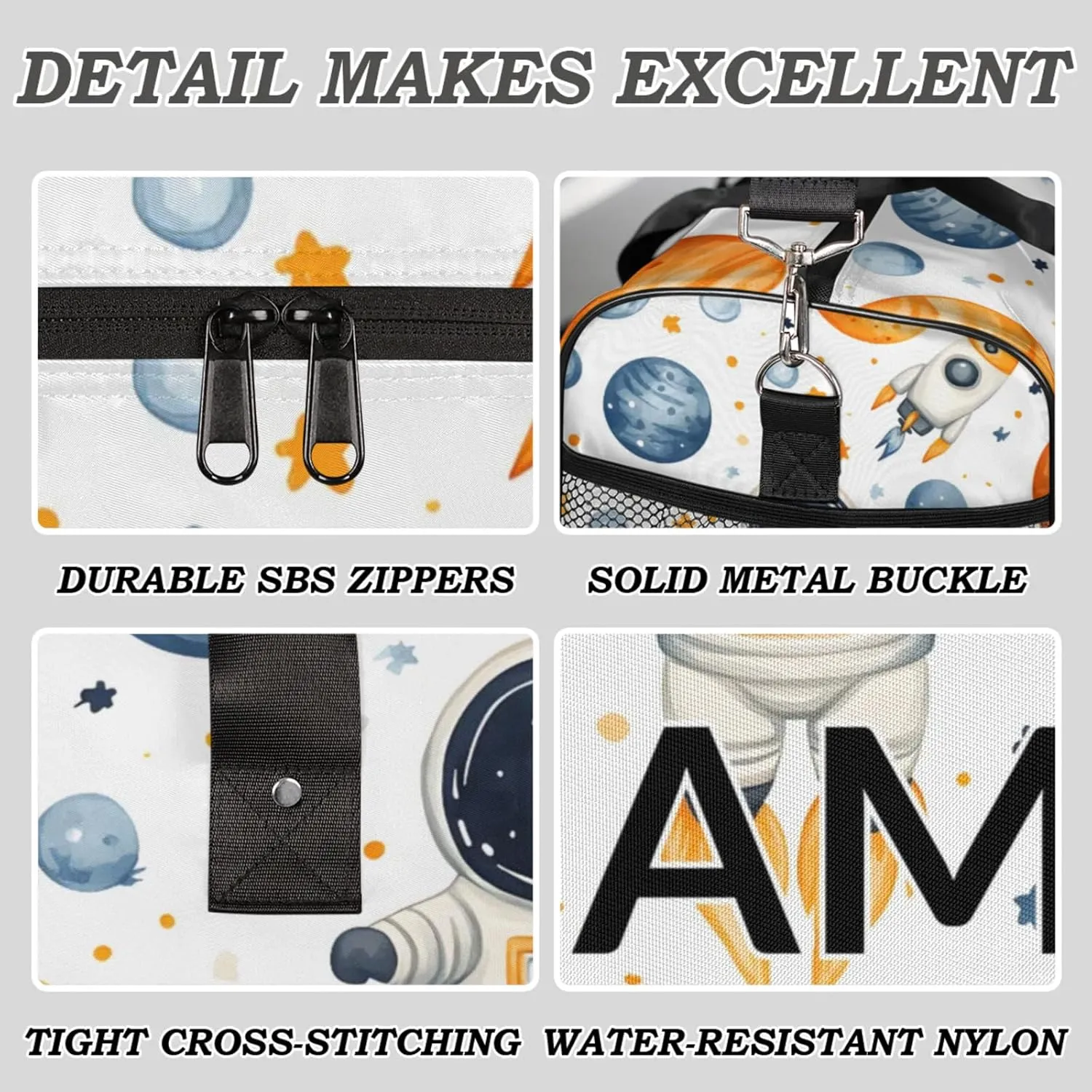 Personalized Stars Astronaut Travel Duffel Bag with Name, Custom Gym Sport Bag Fantasy Planet Galaxy Carry On Weekend Overnight Duffel Bag for Men Women