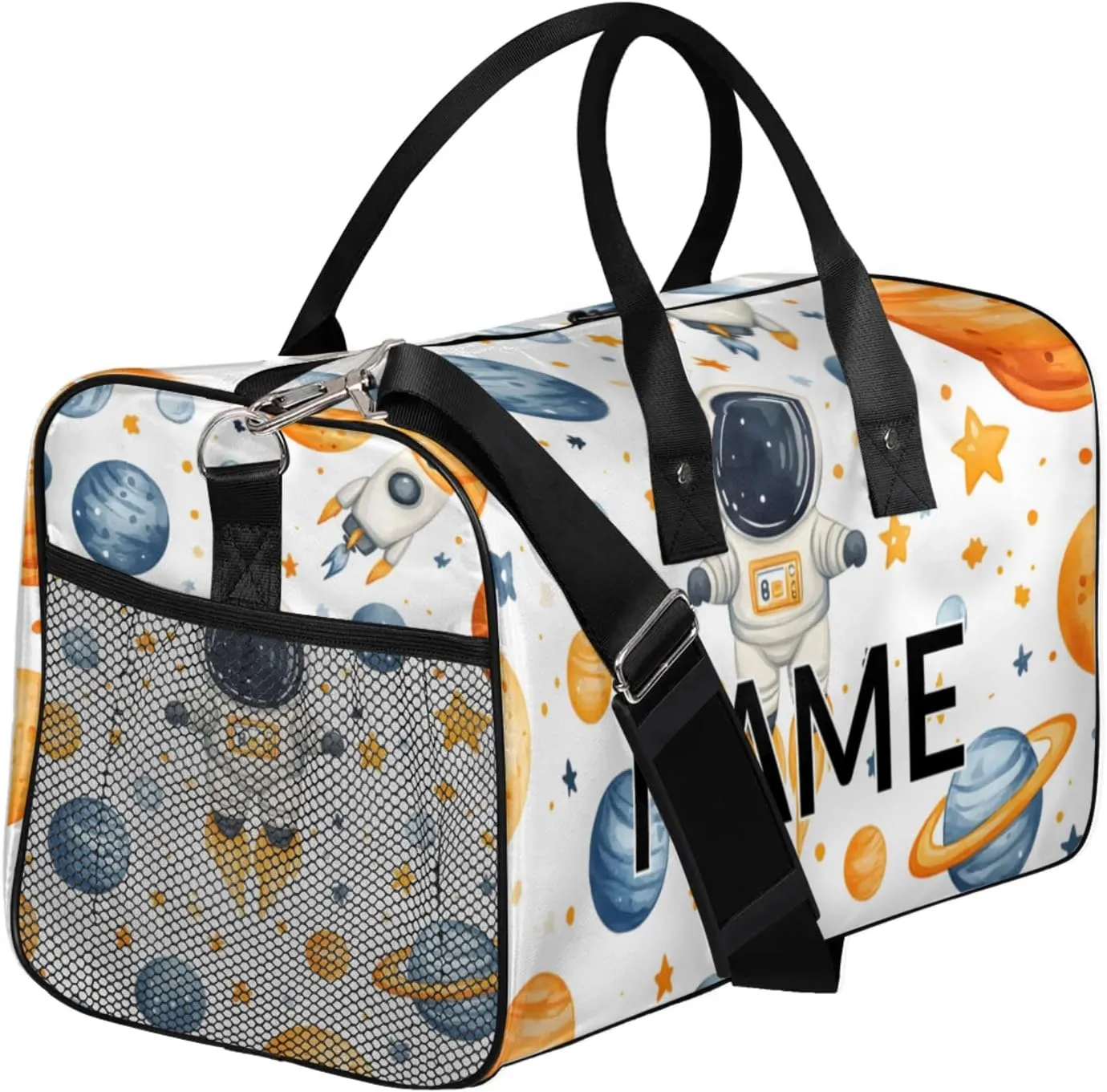 Personalized Stars Astronaut Travel Duffel Bag with Name, Custom Gym Sport Bag Fantasy Planet Galaxy Carry On Weekend Overnight Duffel Bag for Men Women