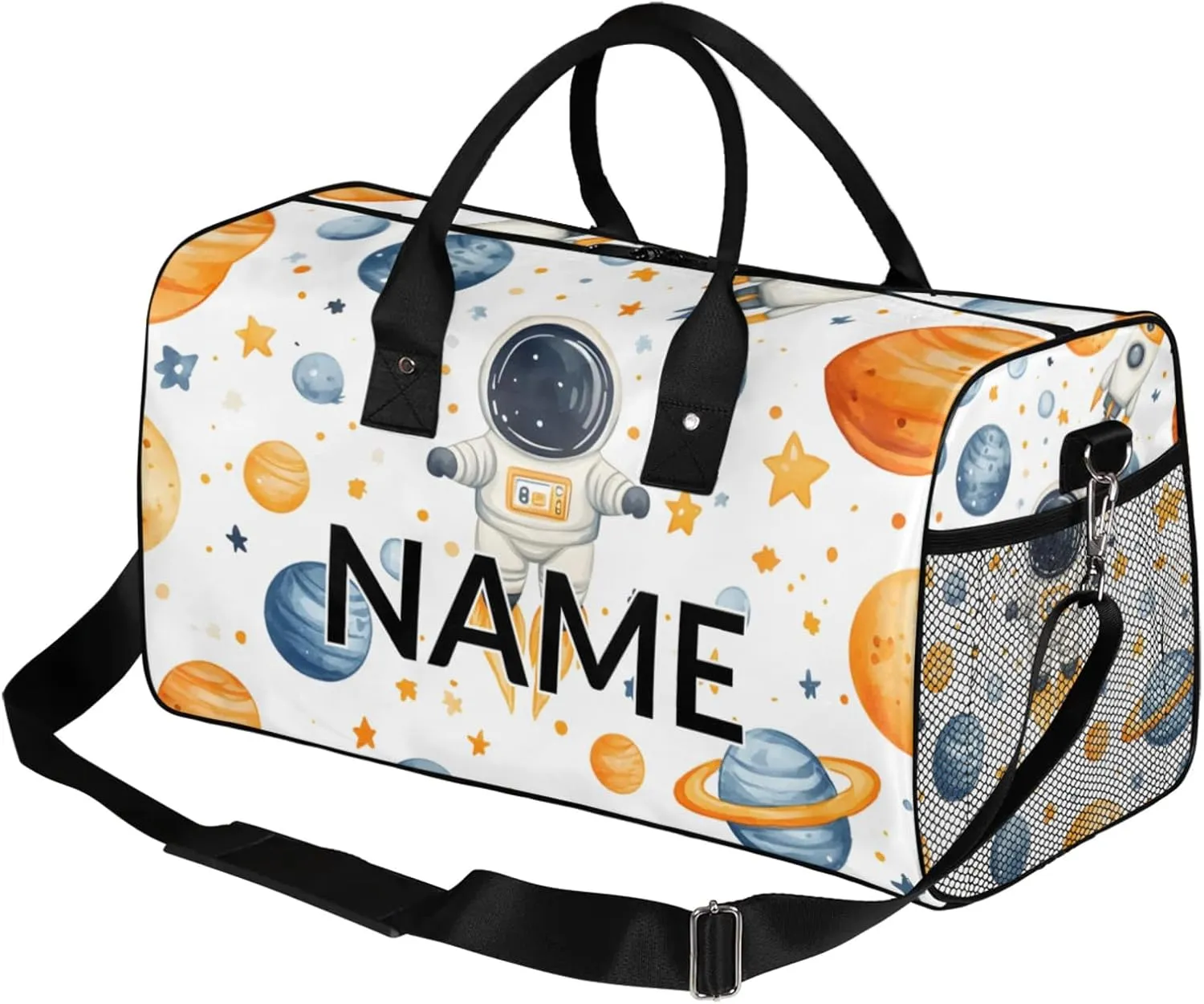 Personalized Stars Astronaut Travel Duffel Bag with Name, Custom Gym Sport Bag Fantasy Planet Galaxy Carry On Weekend Overnight Duffel Bag for Men Women