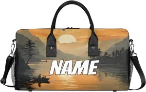 Personalized Sunset Scenery Travel Duffel Bag with Name, Custom Gym Sport Bag Jungle River Carry On Weekend Overnight Duffel Bag for Men Women