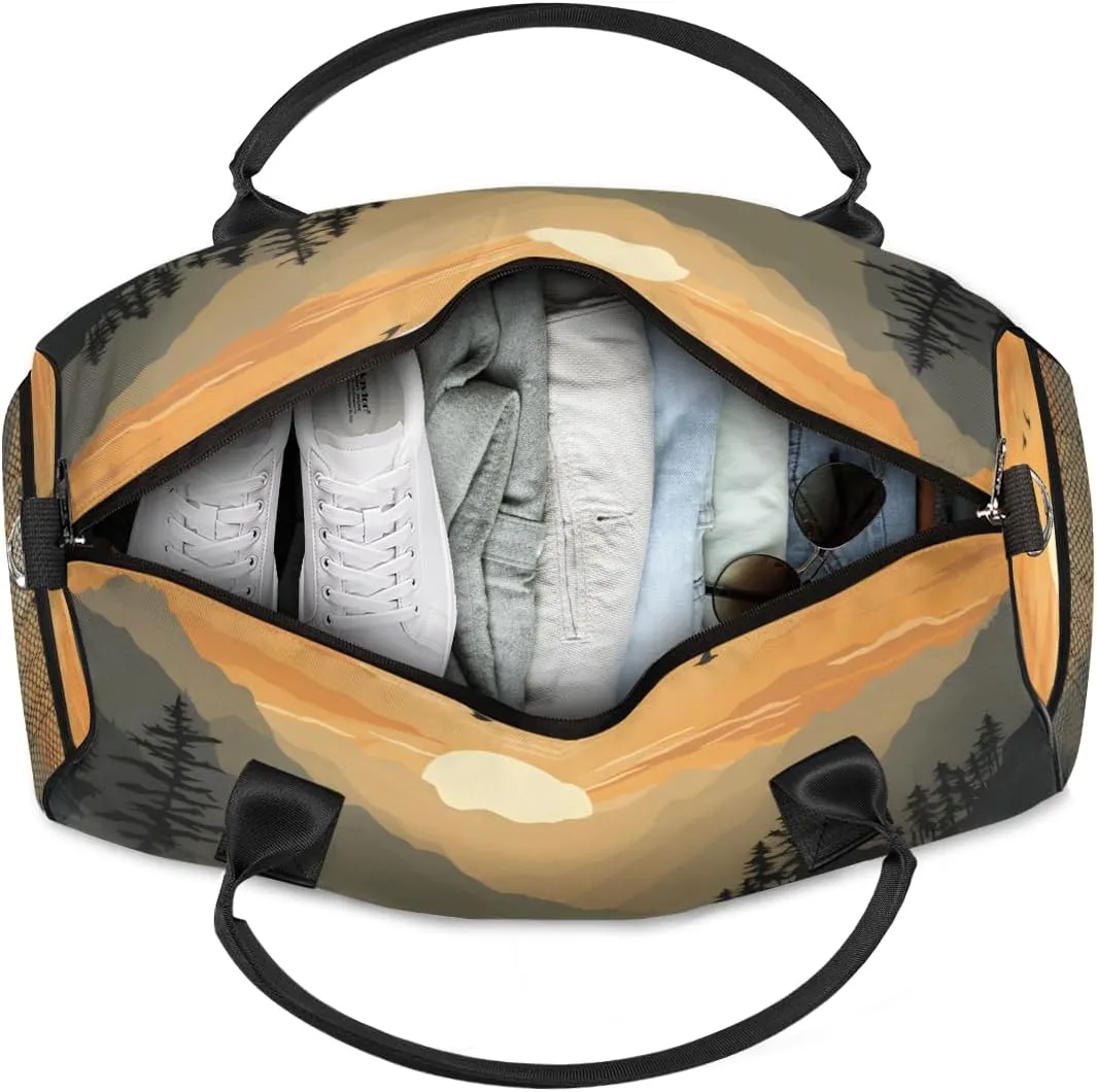 Personalized Sunset Scenery Travel Duffel Bag with Name, Custom Gym Sport Bag Jungle River Carry On Weekend Overnight Duffel Bag for Men Women