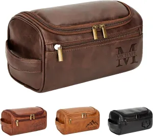 Personalized Travel Toiletry Bag - Double Layer Reinforced Handle,Smooth Brass Zipper Hanging Dopp Kit,3 Compartments,Travel Accessories,Mens Gifts