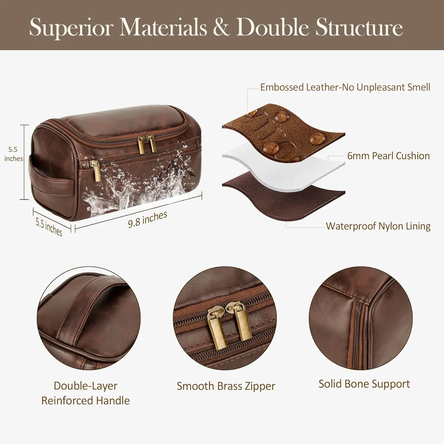 Personalized Travel Toiletry Bag - Double Layer Reinforced Handle,Smooth Brass Zipper Hanging Dopp Kit,3 Compartments,Travel Accessories,Mens Gifts