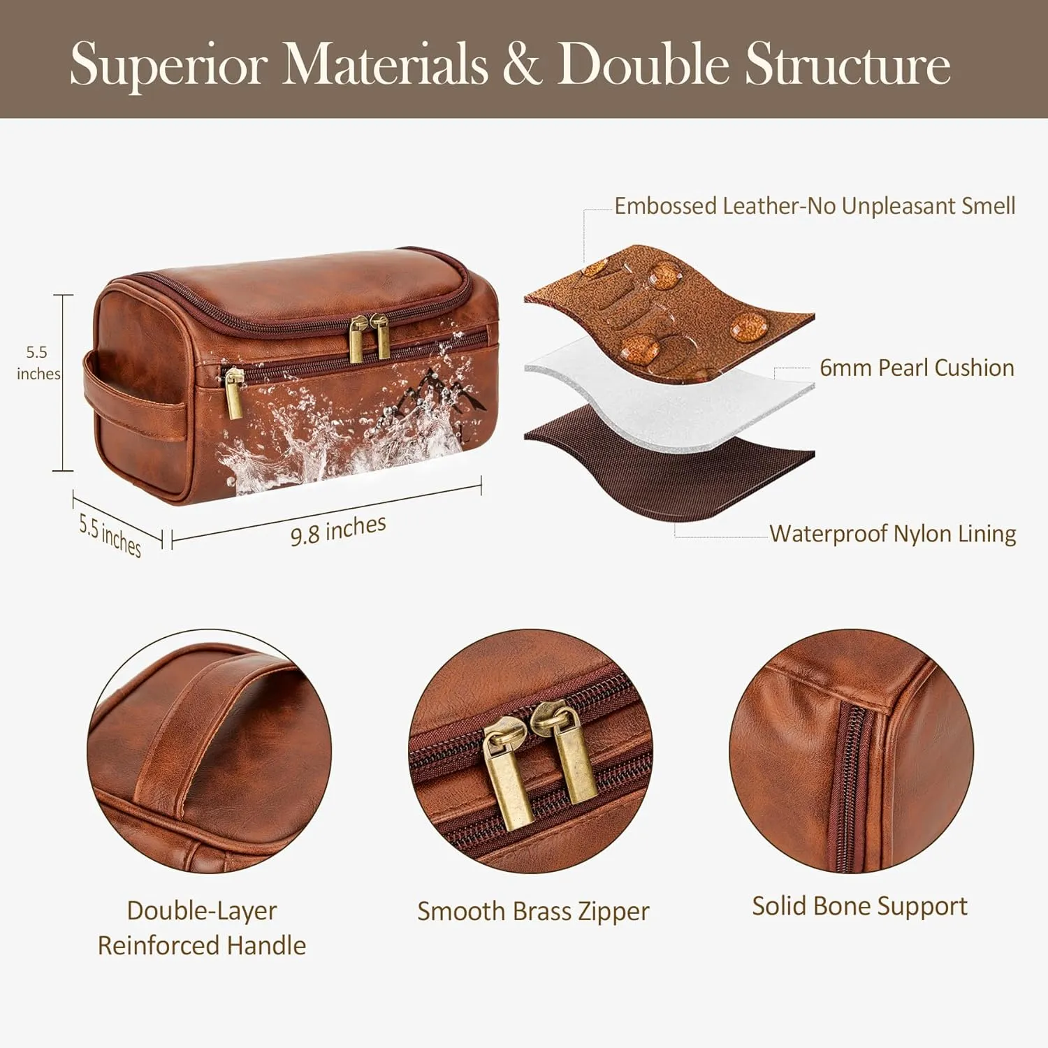 Personalized Travel Toiletry Bag - Double Layer Reinforced Handle,Smooth Brass Zipper Hanging Dopp Kit,3 Compartments,Travel Accessories,Mens Gifts