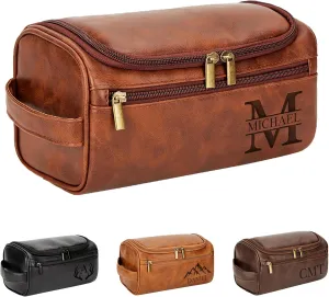 Personalized Travel Toiletry Bag - Double Layer Reinforced Handle,Smooth Brass Zipper Hanging Dopp Kit,3 Compartments,Travel Accessories,Mens Gifts