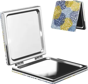 Peynir Floral Dahlia Blue Yellow Women Handheld Makeup Mirror Portable Compact Mirror Folding Mini Cosmetic Mirror