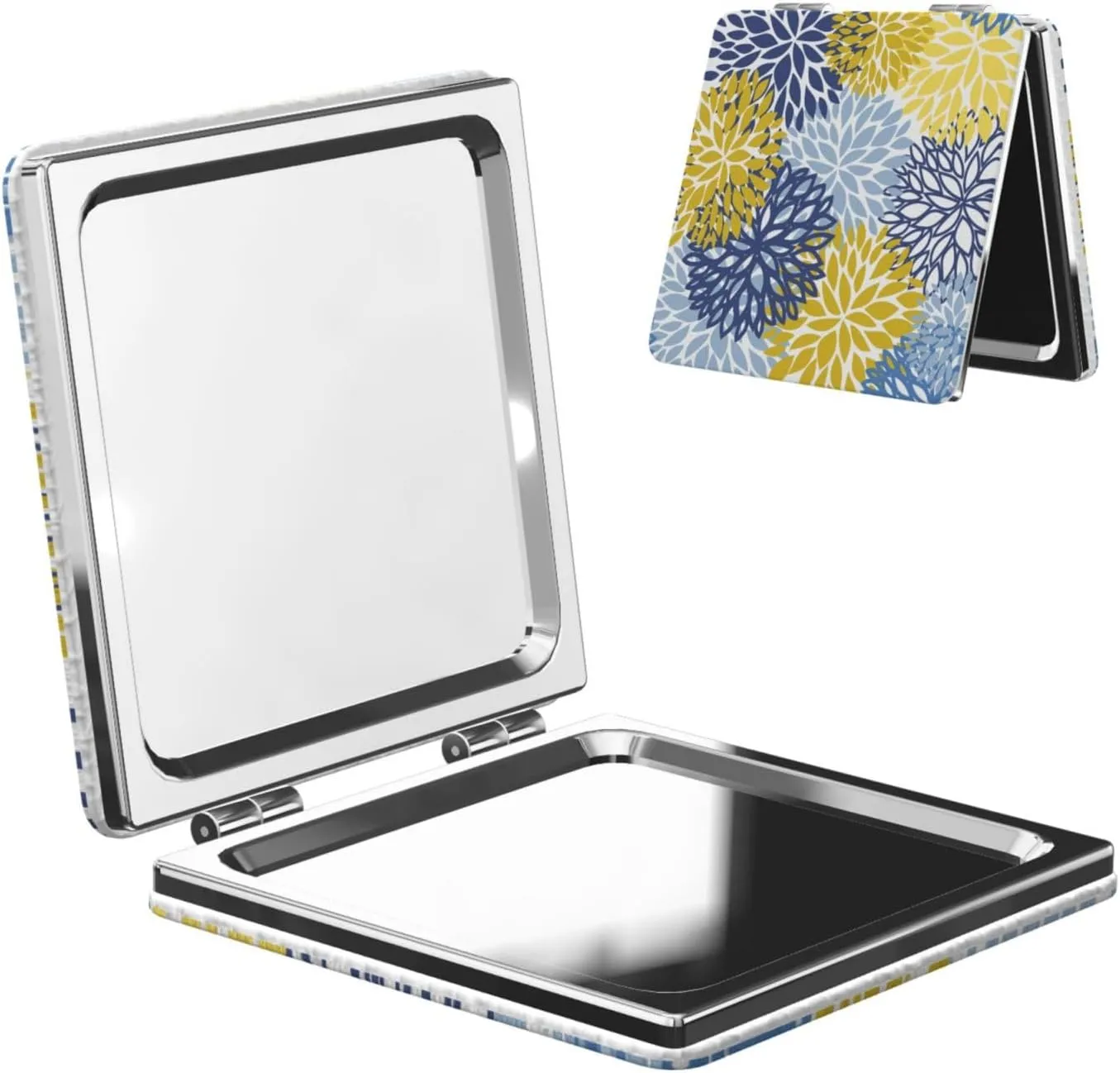 Peynir Floral Dahlia Blue Yellow Women Handheld Makeup Mirror Portable Compact Mirror Folding Mini Cosmetic Mirror