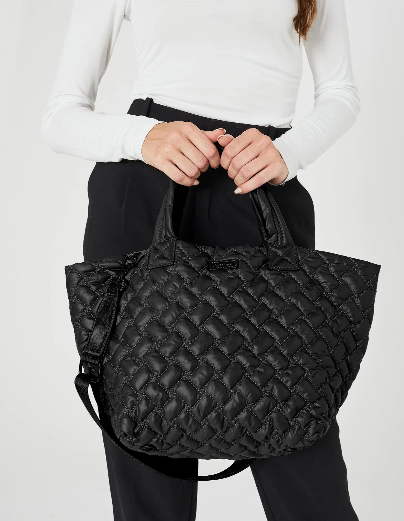 Pierre Cardin Ladies Nylon Small Quilted Tote Bag in Black