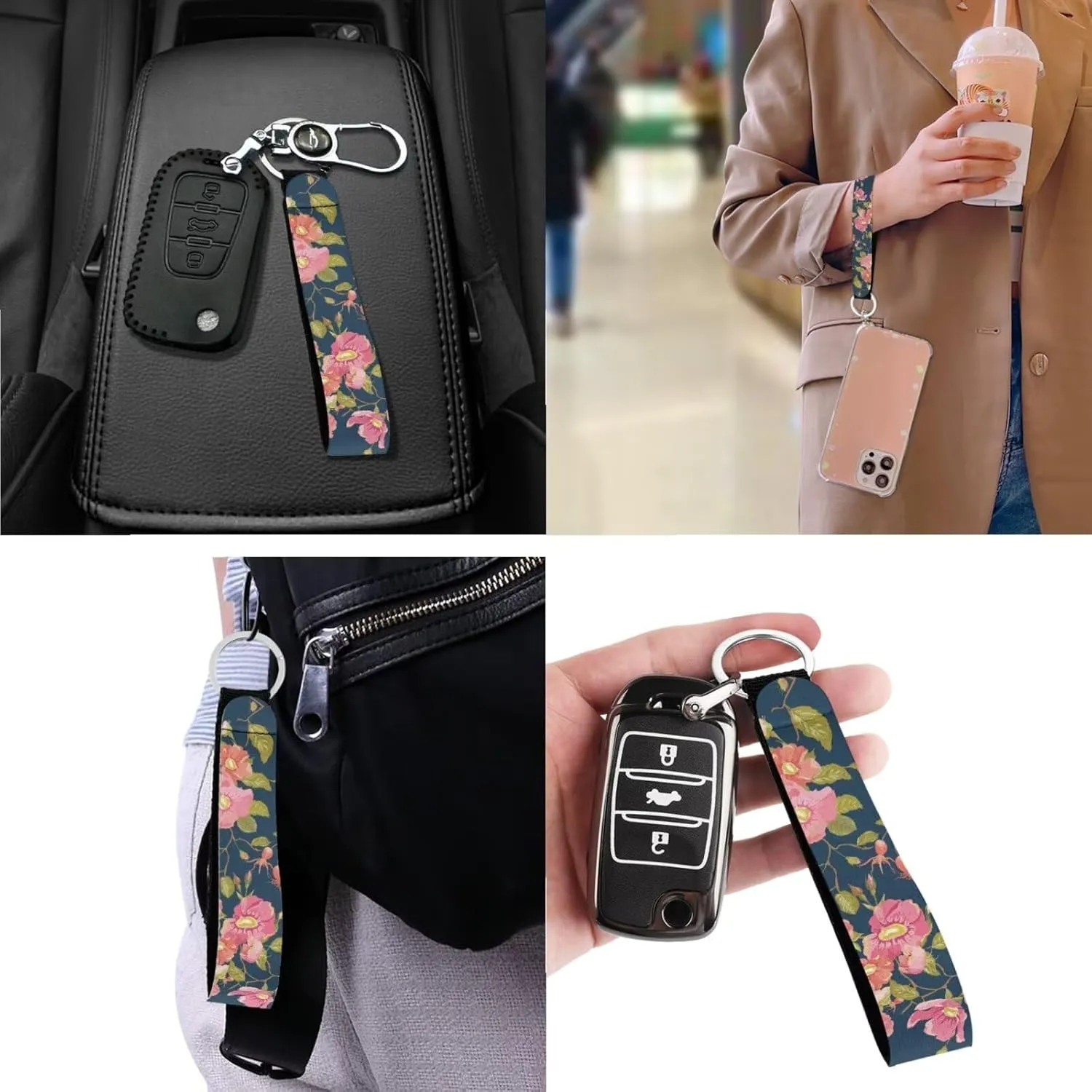 Pink Floral Womens Bible Cover Case with a Matched Keychain Casual Lightweight Church Bag for Big Girls Kids Carrying Book Case Bible Protective with Pen Slots And Zippered Pocket