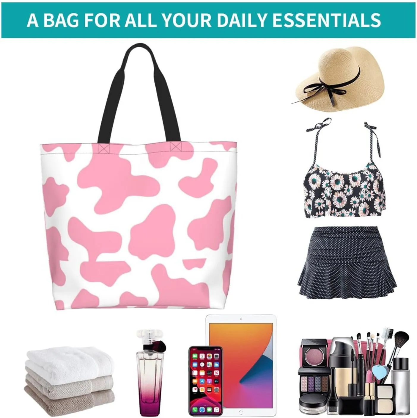 Pink Glasses Giraffe Tote Bag Shopping Bag Portable Handbags Tote Shoulder Bucket Bags for Women