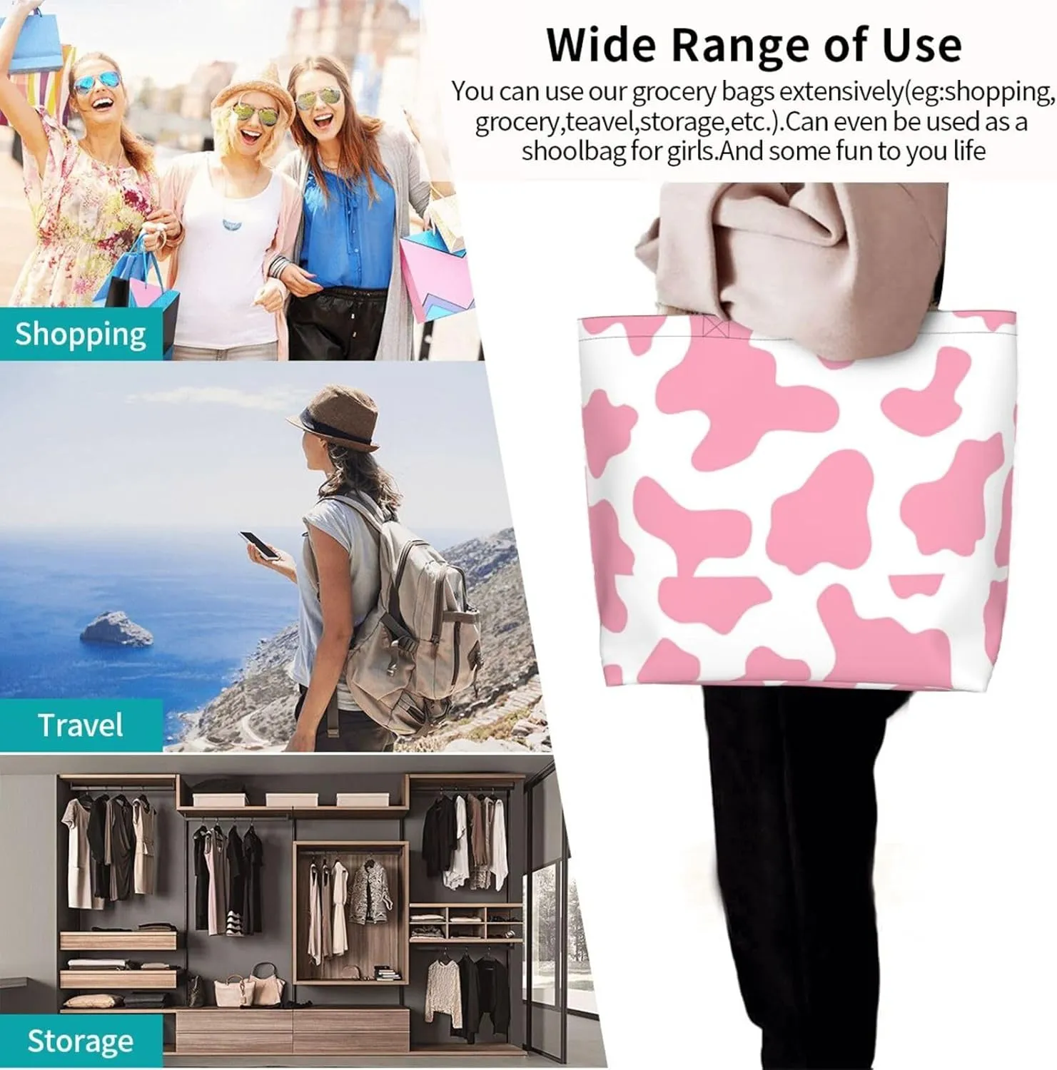 Pink Glasses Giraffe Tote Bag Shopping Bag Portable Handbags Tote Shoulder Bucket Bags for Women