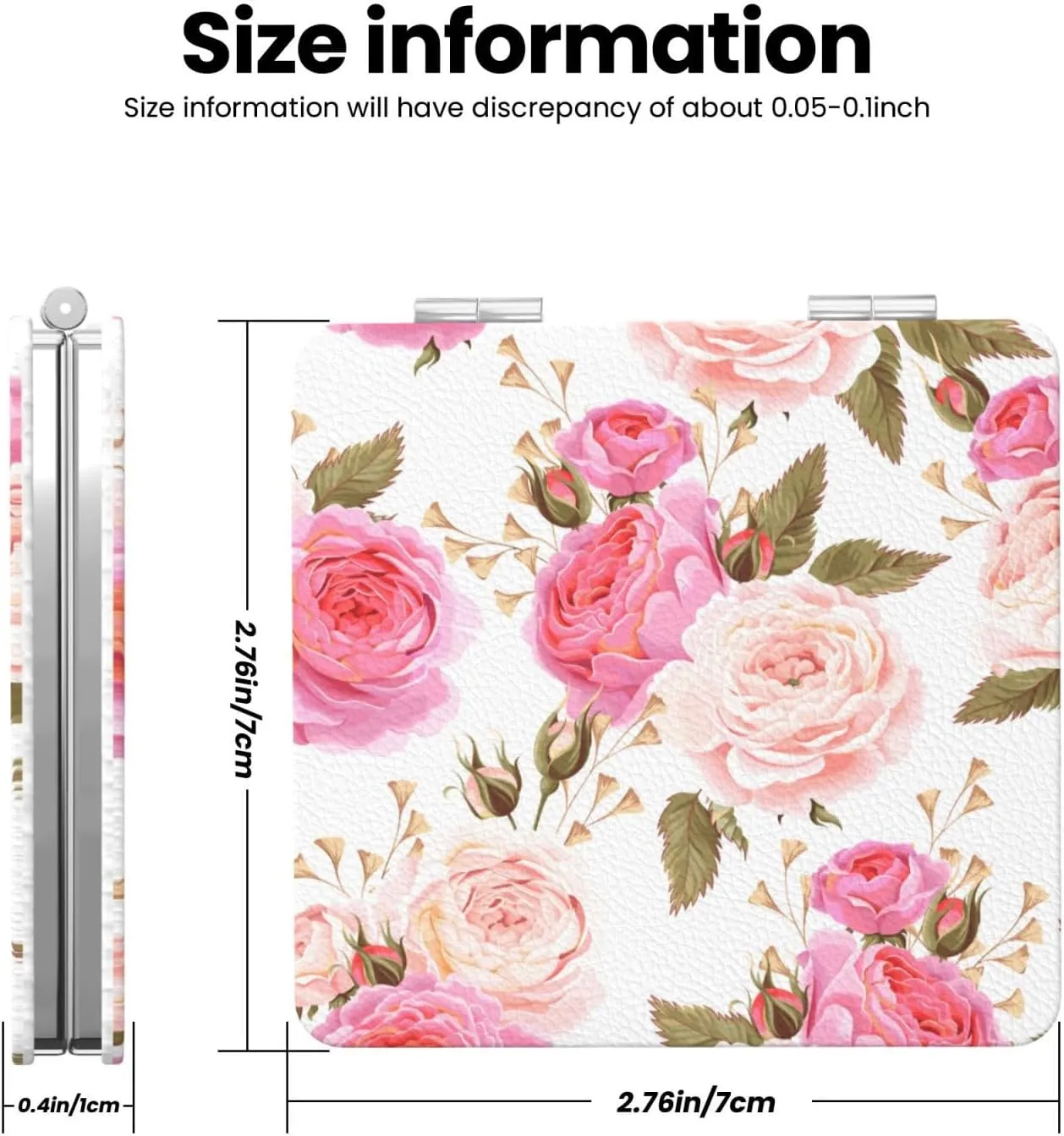 Pink Rose Floral Flower Women Small Makeup Mirror Portable Pocket Cosmetic Mirror for Travel