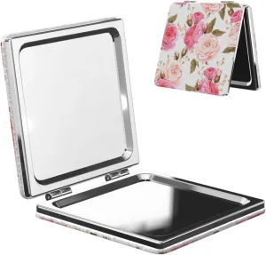 Pink Rose Floral Flower Women Small Makeup Mirror Portable Pocket Cosmetic Mirror for Travel