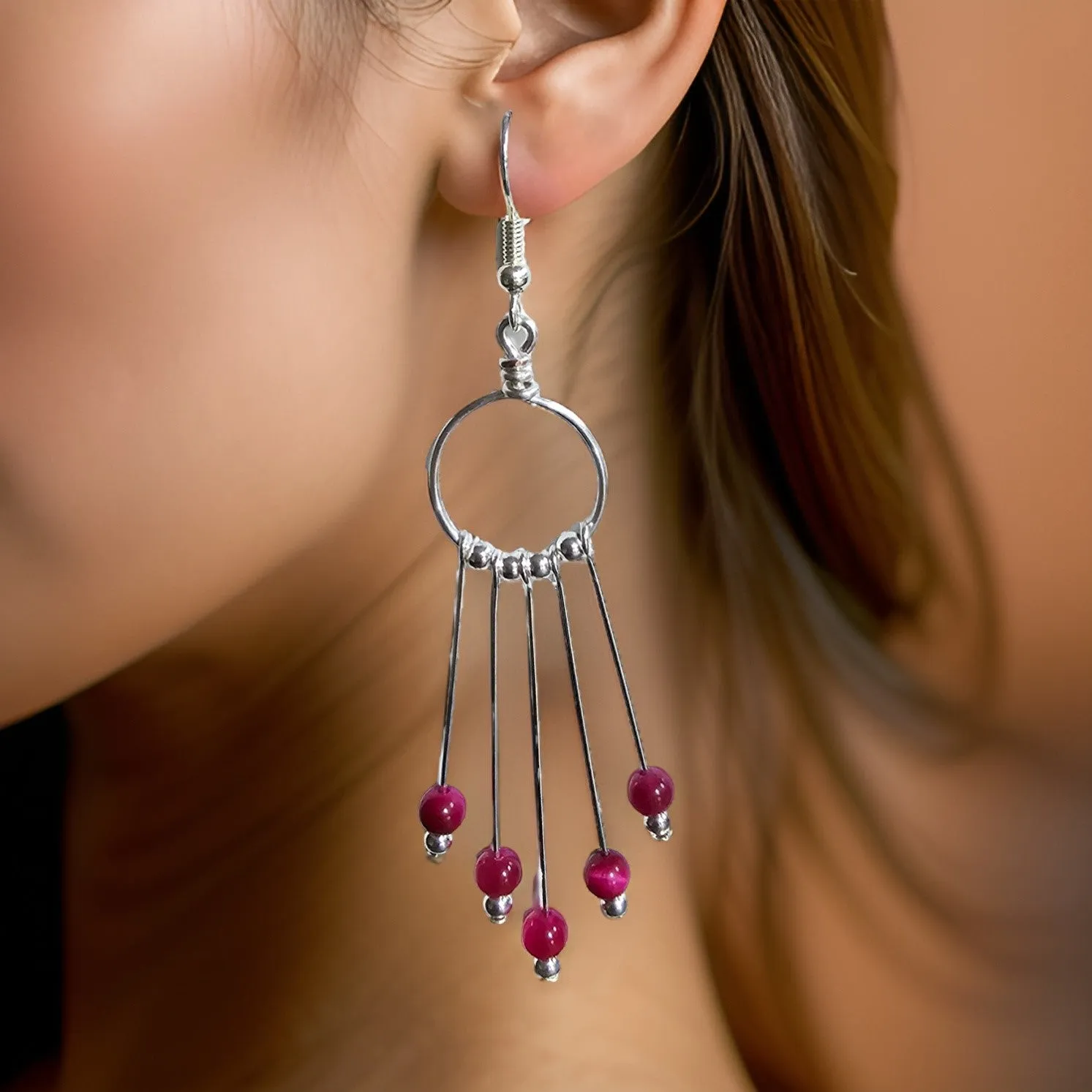 Pink Tiger Eye Dangle Earrings