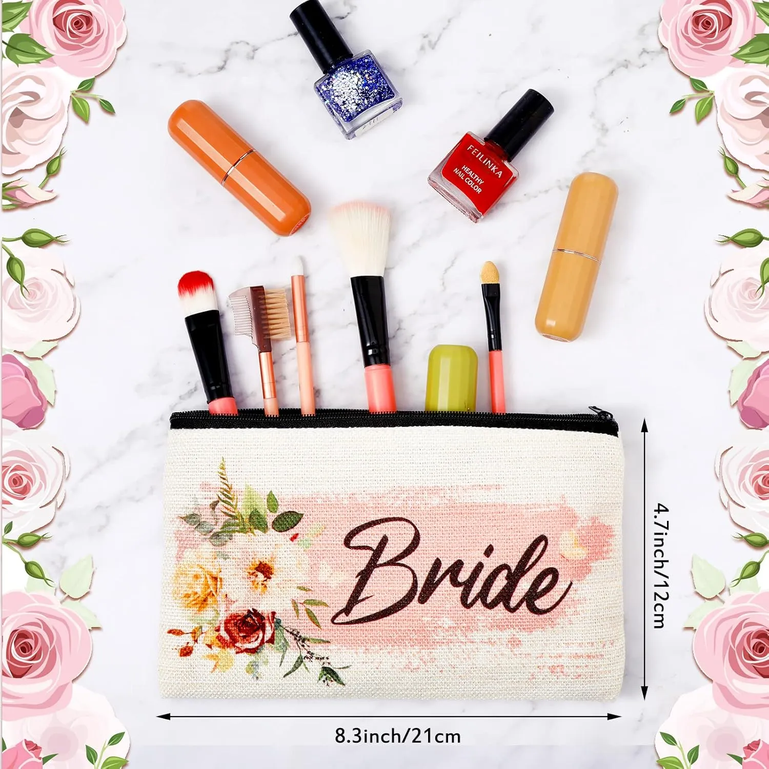 Pinkunn 6 Pcs Bride Tribe Bridal Makeup Bag Bridal Shower Cosmetic Bag Bachelorette Party Favor Bridesmaid Proposal Gift Wedding Party Favor Floral Bride Purse for Women