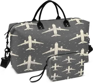 Plane Outlines Shadows Travel Duffel Bags with Toiletry Bag for Travel Gym Yoga Weekender Bag