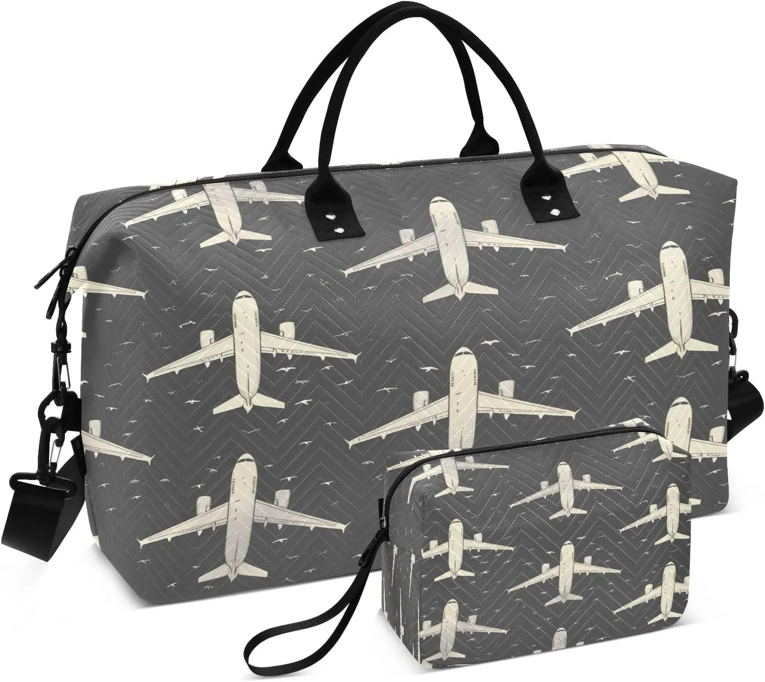 Plane Outlines Shadows Travel Duffel Bags with Toiletry Bag for Travel Gym Yoga Weekender Bag