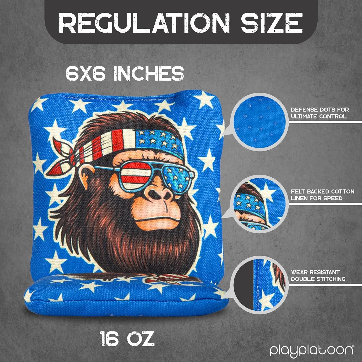 Play Platoon Competition Series Cornhole Bags Set of 8 Regulation Professional Weight Double Sided Slick and Stick with Rubber Sticky Dot Slow Side for Pro Corn Hole Bean Bag Toss Game-Designed in USA