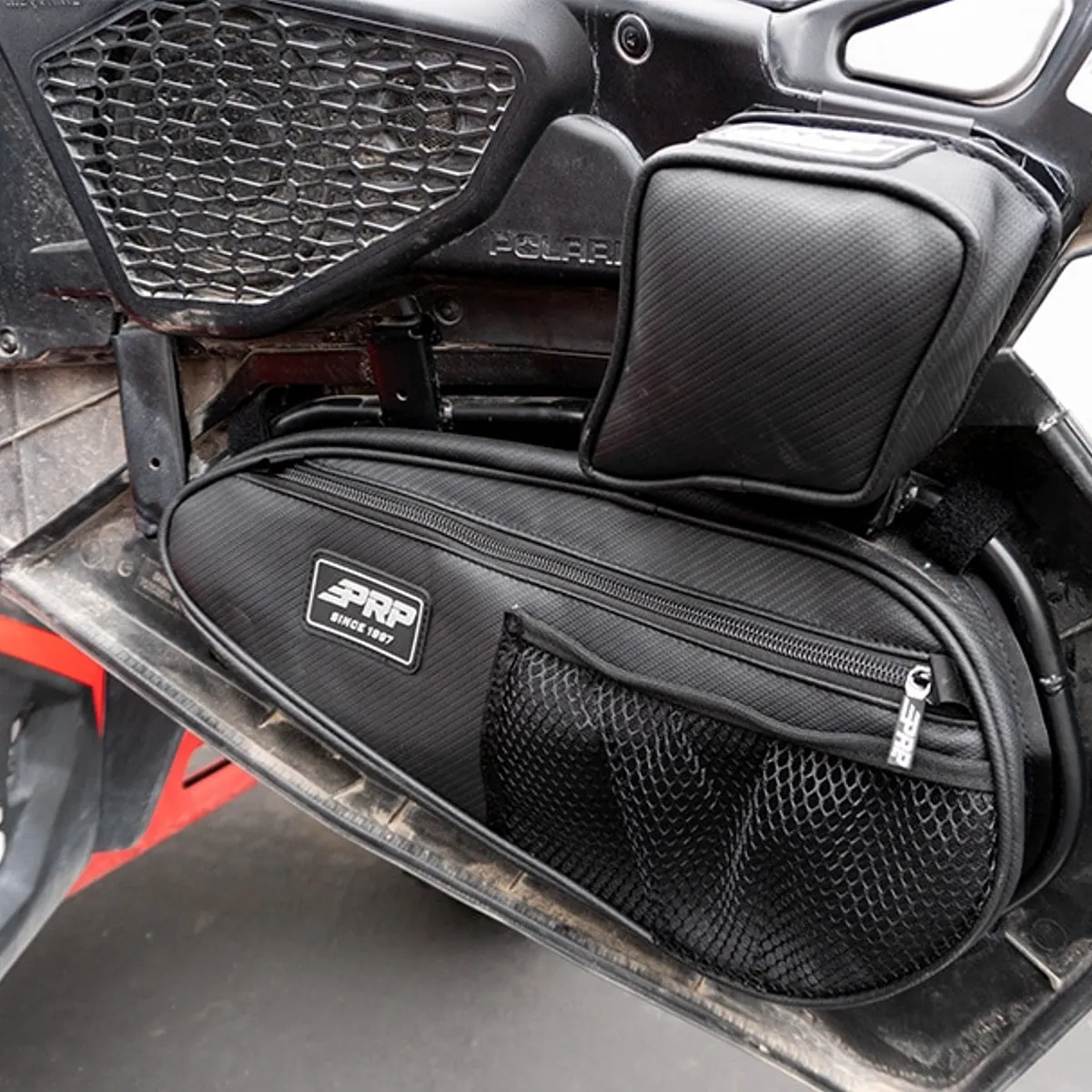 Polaris RZR Lower Door Bags (Pair) and Knee Pads for Doors with Speakers - BUNDLE