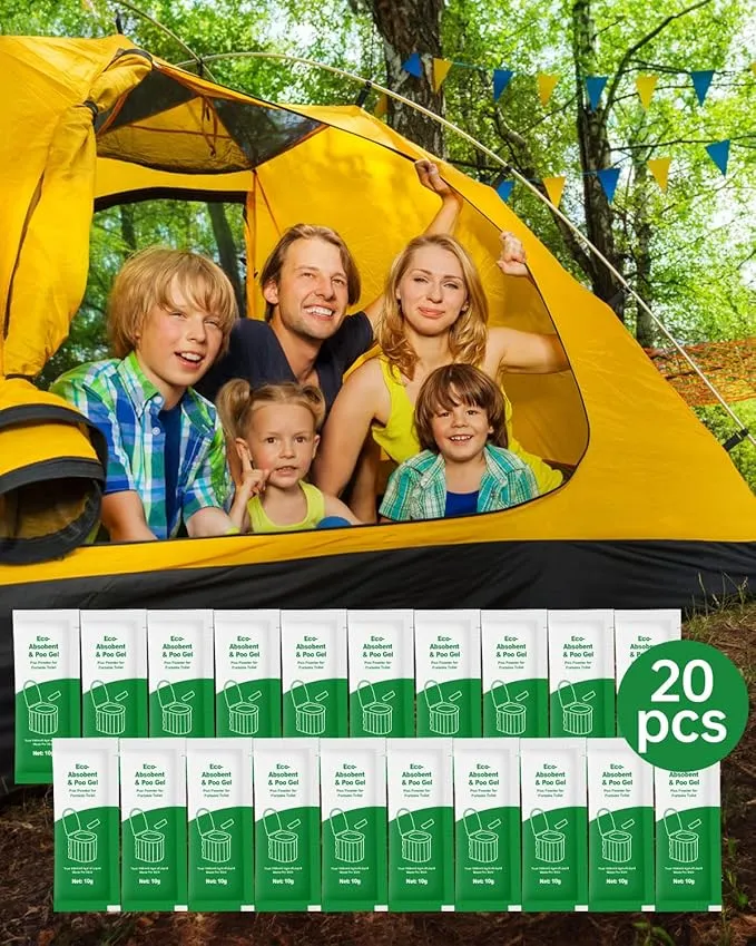 Poo Gel for Portable Toilet, 20 Eco Camping Toilets Pee Powder Deodorizer Urine Pee Absorbent Liquid Solidifier for Adult Porta Potty Chemicals Bucket Toilet Outdoor Camping Hiking Emergency Toilet