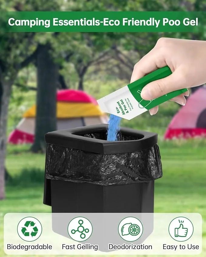 Poo Gel for Portable Toilet, 80 Eco Camping Toilets Pee Powder Deodorizer Urine Pee Absorbent Liquid Solidifier for Adult Porta Potty Chemicals Bucket Toilet Outdoor Camping Hiking Emergency Toilet