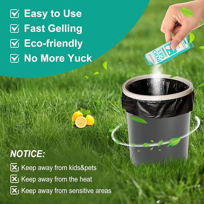 Portable Poo Poo Gel, 70 Packets Camp Toilet Portable Gel, Portable Toilet Camp Gel with Lemon Scent, Camp Toilets with Gel, Eco Gel for Portable Toilet for Outdoor Hiking and Camping