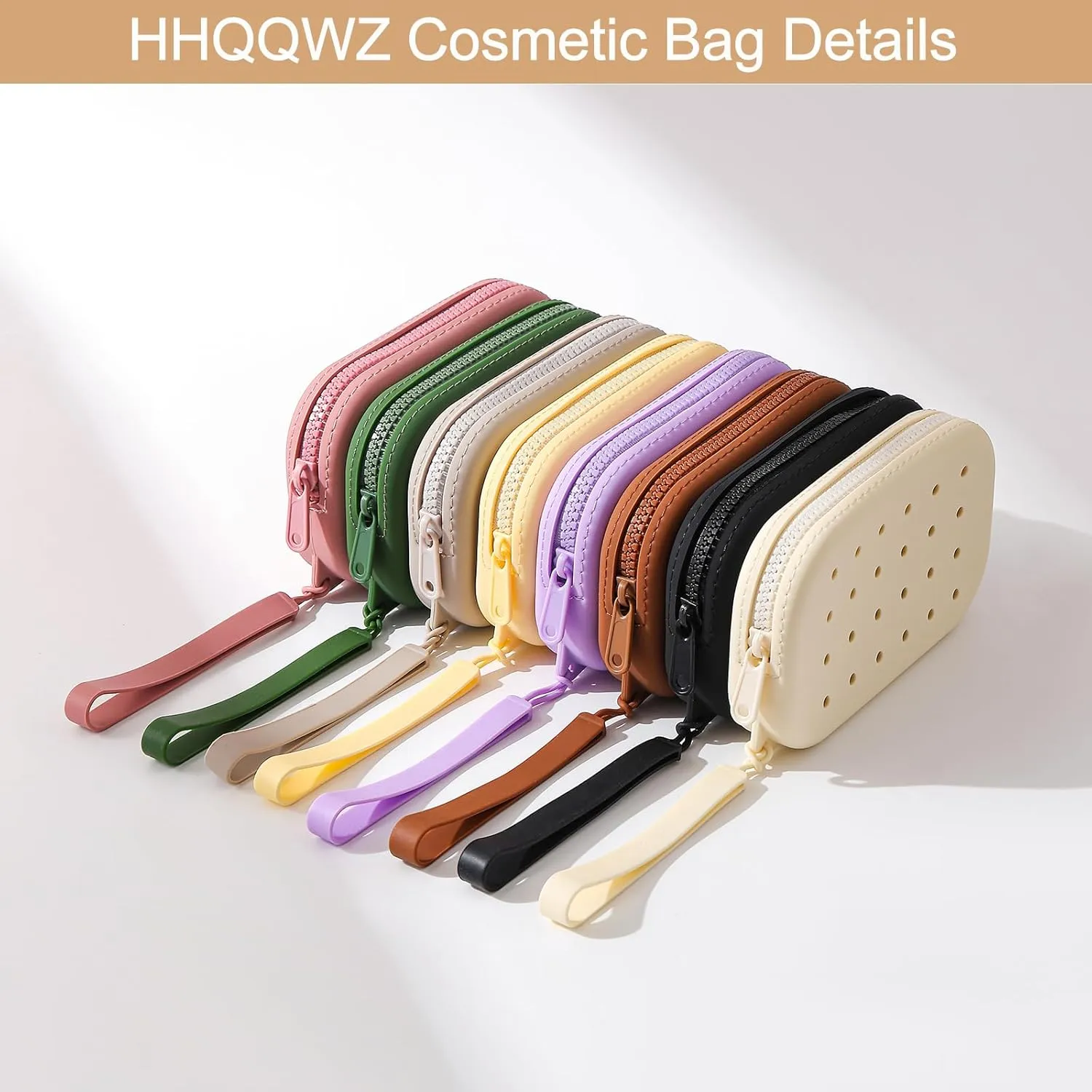 Portable Silicone Makeup Bag for Women, Small Travel Toiletry Cosmetic Bag with Decorative Holes, Zipper Closure Organizer Makeup Case with Handle (Milky White)